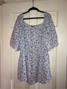 BloomChic White and Lavender Floral Square-Neck Blouse